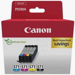 Cartouche d'imprimante Canon CLI-571 - Multipack 4 couleurs - 7 ml - Noir, Cyan, Magenta, Jaune