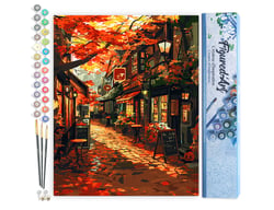 Peinture par Numéro Figured'Art - Rue du café en Automne - Kit de Loisir Créatif DIY Numéro d'Art Complet - 40x50cm sans châssis en bois