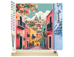Peinture par Numéro Figured'Art - Ruelle méditerranéenne colorée - Kit de Loisir Créatif DIY Numéro d'Art Complet - 40x50cm toile roulée + châssis en bois à monter