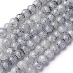 Fil de 97 perles ronde en verre craquelé fabrication bijoux 8 mm GRIS
