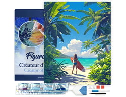 Diamond Painting Broderie Diamant Figured’Art 40x50cm toile tendue sur châssis en bois - diamants carrés - Paradis tropical du surf