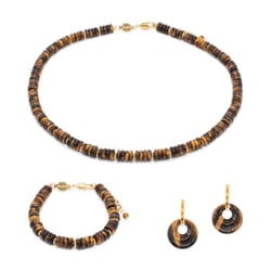 Collier, bracelet et boucles d'oreilles Blima en pierres Oeil de Tigre - Sloya