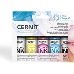 Encres à alcool - Couleurs primaires - 5 flacons 20ml - Tous supports - Cernit