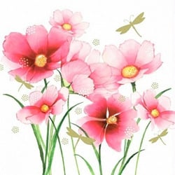 Lot de 4 serviettes en papier découpage collage 33 cm FLEUR ROSE LIBELLULE F 350