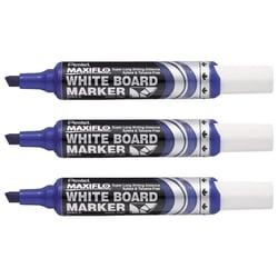Lot de 3 marqueurs tableau blanc - PENTEL - Pointe biseautée large - Bleu