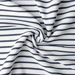 Tissu Jersey Coton rayé Marine sur fond Blanc - Au mètre
