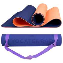 Tapis de Yoga MARINE CORAIL TPE dim. 183x61x0,6 cm + Sangle de transport et d’étirements en Coton