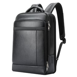 Sac À Dos Ordinateur Grande Capacité Cuir Véritable Avec USB Type-C Noir YONIS