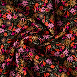 Tissu Viscose imprimé Arty Samfa sur fond Noir