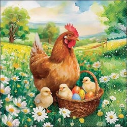 Lot de 4 serviettes en papier découpage collage 33 cm COQ POUSSIN DE PAQUES A 605