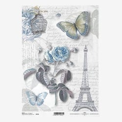 1 feuille de papier de riz 21 x 29,7 cm Itd Collection FLEUR BLEU PAPILLON 735