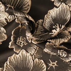 Tissu Jacquard Allover Iris fleurs Dorées sur fond Noir profond