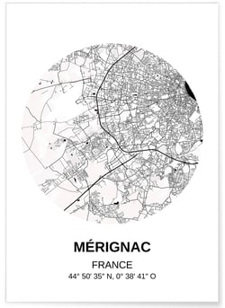 Affiche Carte Mérignac | A3 : 29,7x42cm