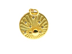 1 Pendentif rond 22*20mm planète et étoile or 18k et zircons cristal