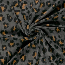 Tissu Velours tout doux Tess motif léopard sur fond Gris