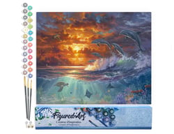 Peinture par Numéro Figured'Art - Océan et coucher de soleil - Kit de Loisir Créatif DIY Numéro d'Art Complet - 40x50cm sans châssis en bois