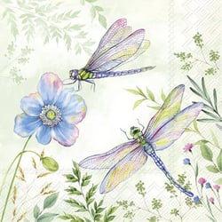 Lot de 4 serviettes en papier découpage collage 33 cm LIBELLULE FLEUR O 207