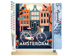 Peinture par Numéro Figured'Art - Affiche Vintage Amsterdam - Kit de Loisir Créatif DIY Numéro d'Art Complet - 40x50cm toile roulée + châssis en bois à monter