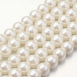Fil de 210 perles rondes en verre nacré fabrication bijoux 4 mm BLANC CASSE