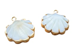 Pendentif forme coquillage en nacre et laiton doré 21*19mm - semi-percé