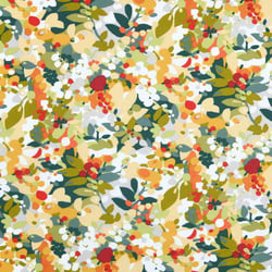 Tissu Toile de Polycoton  Champs Fleuris Eté sur fond Blanc - Au mètre
