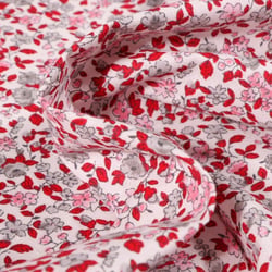 Tissu Coton imprimé Arty Léonie rose et rouge sur fond Blanc