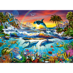 Puzzle monde sous marin : dauphin tortue orque 300 pieces - collection ocean - castorland