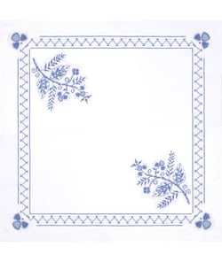 Kit de nappe au point de croix - Floral bleu - 80 x 80 cm - Trimits Blanc