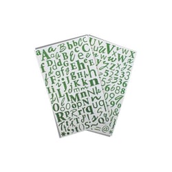 2 planches de stickers glitter lettres, chiffres et ponctuations emeraude