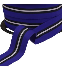 Elastique bicolore avec liseret central 32mm bleu roi au mètre