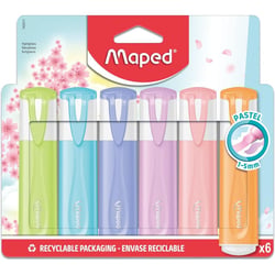 6 surligneurs - Couleurs pastel - Pointe biseautée - Vert, bleu, turquoise, violet, rose, orange - Maped