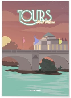 Affiche ville Tours : Pont Wilson | A3 : 29,7x42cm