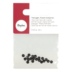 Yeux d'animaux,demi - perles, 4mm ø, noires, à coller, 20 pces