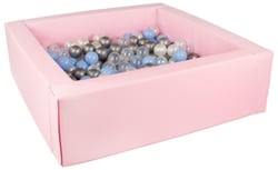 Piscine à balles carrée avec 300 balles – rose clair/perle, transparent, bleu clair, argent - Velinda