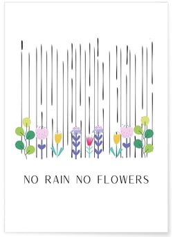 Affiche Motivation No Rain No Flowers | A3 : 29,7x42cm