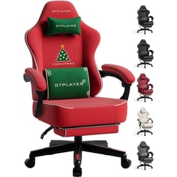 Chaise gaming ergonomique GTPLAYER motif Noël - Velours - Rouge - 52x54x118 cm