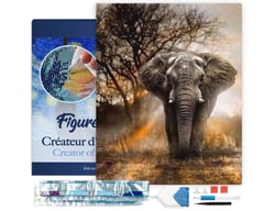 Diamond Painting Broderie Diamant Figured’Art 40x50cm toile tendue sur châssis en bois - diamants carrés - Eléphant dans la Savane