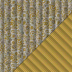 Tissu Matelassé réversible Léna fleurs vintage et pois Moutarde