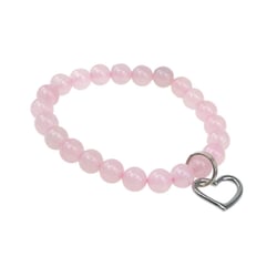 Bracelet Quartz Rose Perles rondes 8 mm et Breloque Coeur - Omsaé