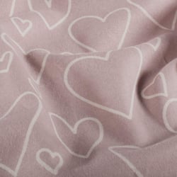 Tissu Flanelle de Coton Emy cœurs Blanc sur fond Rose poudré