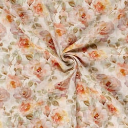Tissu Double gaze de Coton digital Petalyae sur fond Ecru