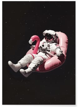 Affiche Astronaute sur Bouée Flamant Rose | A3 : 29,7x42cm