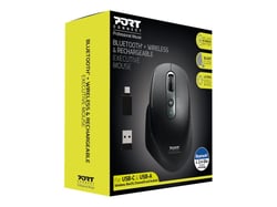 PORT Connect Souris sans fil 2.4 GHz - Bluetooth USB-A & USB-C EXECUTIVE rechargeable - ambidextre - 5 boutons silencieux DPI ajustable noir
