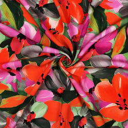 Tissu Viscose Ecovero Fleuris Bloomine sur fond Noir