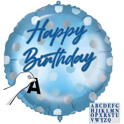 Ballon Aluminium Hélium Personnalisable Lettres - Happy Birthday Bleu Ø 46 cm