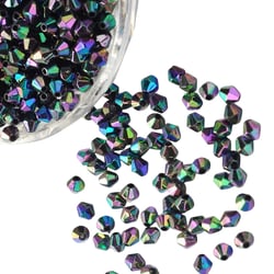 200 PERLES TOUPIES bicone a facettes Noir reflets multicolores AB Acrylique  6 mm - creation bijoux