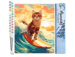 Peinture par Numéro Figured'Art - Chat surfeur - Kit de Loisir Créatif DIY Numéro d'Art Complet - 40x50cm sans châssis en bois
