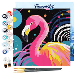 Mini Peinture par Numéro Figured'Art 20x20cm avec cadre Flamant Rose Abstrait Pop Art - Petit Format