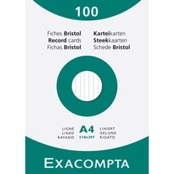 Étui de 100 fiches - bristol ligné non perforé 210x297mm - Blanc - Exacompta