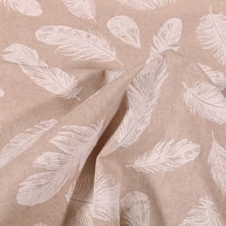 Tissu Toile Coton Plumes blanches sur fond Naturel
